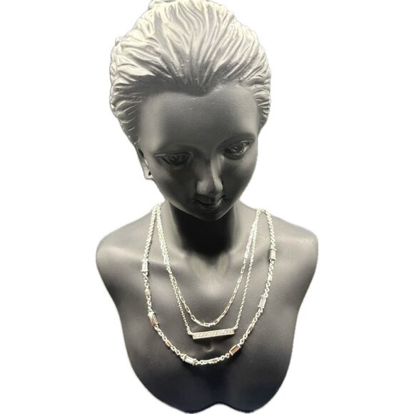 Kendra Scott Rhoduim Plated Three Layered Strands CZ Accent Addison Necklace - Picture 2 of 6